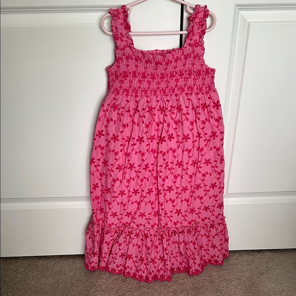Mini Boden girls size 8-9 pink eyelet maxi dress summer sleeveless vacation
